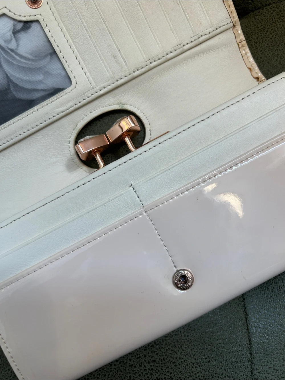 Ted Baker Glossy Patent Clutch in Light Cream